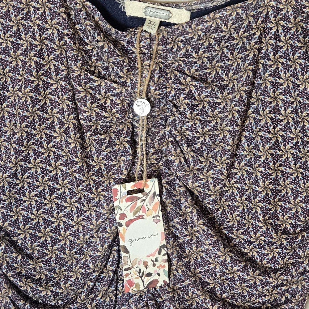 Gimmicks by BKE Boho Floral Mesh Ruched Hook Eye Blouse Womens Sz XL Cottage - Picture 4 of 8